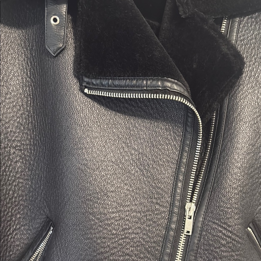 ZARA Black faux Leather Jacket with Fur Collar NWOT - Picture 4 of 7